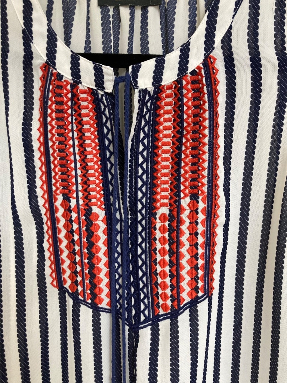 THML for Anthropology sleeveless top, embroidery details, navy white & red L